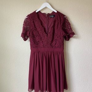 Lulus Angel in Disguise Burgundy Lace Skater Dress